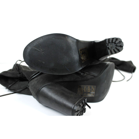 Leila Stone Rayne Suede Lace Up Zip Tall Boots Women 6 Block Heel 3.5" Dark Gray - Picture 13 of 15